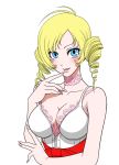  1girl blonde_hair blue_eyes breasts catherine catherine_(game) choker demon_girl drill_hair female lipstick medium_breasts ribbon solo twin_drills twintails 