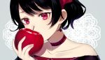  achiki apple black_hair choker food fruit original red_eyes short_hair waifu2x 