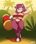  2018 amy_rose anthro big_breasts blush breasts clothing daredemon7000 eyelashes female gloves green_eyes hair hammer hedgehog huge_breasts mammal piko_piko_hammer pink_hair solo sonic_(series) thick_thighs tools voluptuous wide_hips 
