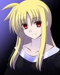  blonde_hair commentary_request dress engo_(aquawatery) fate_testarossa gradient gradient_background long_hair lyrical_nanoha mahou_shoujo_lyrical_nanoha red_eyes smile twintails upper_body 