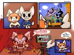  2018 aggressive_retsuko anthro black_nose canine clothed clothing comic controller eyelashes female fennec fenneko fox fur game_and_watch game_controller gamecube hi_res jigglypuff lewkiss4 mammal mr._game_and_watch nintendo pok&eacute;mon pok&eacute;mon_(species) red_panda retsuko sanrio simple_background television video_games 