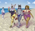  anthro beach bear big_breasts big_bulge bikini breasts bulge canine clogs clothing dickgirl erection erection_under_clothes eyewear feline female footwear fortunefox group huge_breasts humanoid_penis hyper hyper_breasts intersex lion lipstick makeup male mammal panda penis rodent sandals seaside squirrel sunglasses swimsuit thick_lips thick_thighs thigh_gap underwear underwear_aside voluptuous walking wide_hips 