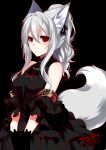  :o animal_ears bare_shoulders black_background black_bow black_dress black_gloves blush bow commentary_request dated dress fox_ears fox_tail gloves grey_hair hair_between_eyes hair_bow konshin layered_dress looking_at_viewer original parted_lips ponytail red_eyes signature smile solo tail upper_body 
