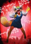  2018 aggressive_retsuko anthro ben-ben clothed clothing eyelashes female fur hi_res karaoke mammal microphone open_mouth red_panda retsuko sanrio simple_background solo text 