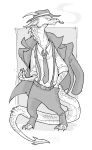  black_and_white cigar claws clothing dragon hat horn kogotsuchidark monochrome necktie scalie smoke solo 