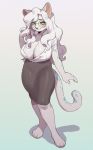  anthro areola areola_slip big_breasts blush breasts cleavage clothed clothing eyewear feline female glasses looking_at_viewer mammal smile solo standing takiminada 