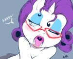  2014 anthro anthrofied blue_eyes blush cold-blooded-twilight equine eyelashes eyeshadow eyewear female friendship_is_magic fur glasses hair horn looking_at_viewer makeup mammal my_little_pony one_eye_closed open_mouth oral_begging purple_hair rarity_(mlp) solo teeth tongue unicorn white_fur 