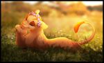  2018 day detailed_background digital_media_(artwork) eyes_closed feline female feral grass kitchiki lion lying mammal outside smile solo tongue 