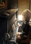  apple black_gloves black_hat black_neckwear blinds blonde_hair closed_eyes food fruit garrison_cap girls_frontline gloves gloves_removed gun hat hat_removed headwear_removed instrument jewelry military military_uniform mp40 mp40_(girls_frontline) music necktie painting_(object) piano playing_instrument playing_piano ring sheath sheet_music short_hair sitting solo submachine_gun sword sword_hilt triangle_bullet uniform weapon wedding_band window 