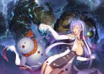  :o blue_eyes breasts bridal_gauntlets cleavage garter_straps golem isabelle_(shadowverse) large_breasts long_hair magic multicolored_hair official_art open_mouth purple_hair shadowverse snowman snowman_(shingeki_no_bahamut) solo two-tone_hair white_hair wild_golem_(shadowverse) zimajiang 