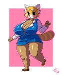  2018 absurd_res aggressive_retsuko anthro big_breasts breasts cleavage clothed clothing digital_media_(artwork) fabianoferreira female footwear hi_res looking_at_viewer mammal red_panda retsuko sanrio short_stack slightly_chubby solo thick_thighs 