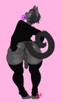  anthro anus balls big_butt butt clothing crobat_(artist) feline flaccid girly humanoid_penis legwear looking_back male mammal open_mouth penis smile solo spread_anus spreading standing thick_thighs thigh_highs tongue tongue_out uncut 