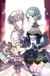  aqua_rose bang_dream! bangs blue_flower blue_rose bracelet braid cross-laced_clothes curtains dress earrings elbow_gloves floral_print flower french_braid frilled_gloves frills gloves grey_hair hair_bun hair_flower hair_ornament hair_up hairband hikawa_sayo holding_hands interlocked_fingers jewelry lace minato_yukina multiple_girls navy_blue_gloves necklace nennen pearl_bracelet pearl_necklace pendant print_curtains purple_ribbon ribbon rose sash see-through_sleeves short_sleeves sidelocks sleeveless white_flower white_gloves white_rose window yellow_flower yellow_rose yuri 