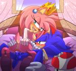  2018 amy_rose angelofhapiness anthro anthro_on_anthro anus balls bed black_nose blush breasts butt clothing cosplay cowgirl_position crown cum cum_in_pussy cum_inside duo ear_piercing female footwear gloves green_eyes hair half-closed_eyes hand_on_butt hedgehog hi_res high_heels jewelry male male/female male_penetrating mammal mario_bros mushroom nintendo nipples nude on_top orgasm penis piercing pink_hair sex shoes short_hair sonic_(series) sonic_the_hedgehog spread_legs spreading vaginal video_games window 