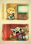  2018 aggressive_retsuko ambiguous_gender anthro clothed clothing digital_media_(artwork) fox-pop fur mammal microphone red_panda retsuko sanrio simple_background solo system_of_a_down text 