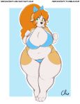  2018 4_toes 5_fingers anthro belly big_breasts bikini biped blush border breasts canine clothing deep_navel digital_media_(artwork) dog female fur green_eyes hair kibbles long_hair mammal navel nekocrispy orange_hair overweight overweight_female shy signature simple_background smile solo standing swimsuit thick_thighs toes uberquest url voluptuous white_border wide_hips 