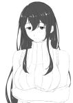  arms_under_breasts blush breast_hold breasts crossed_arms hair_between_eyes high_collar highres kantai_collection large_breasts long_hair looking_at_viewer monochrome niwatazumi original sidelocks sketch sleeveless solo sweater_vest tatebayashi_sakurako upper_body white_background 