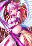 :d angel_wings breasts bridal_gauntlets commentary_request crop_top cross feathered_wings gloves gradient_hair halo highres jibril_(no_game_no_life) large_breasts long_hair low_wings magic_circle midriff mismatched_legwear multicolored_hair navel no_game_no_life open_mouth pink_hair scythe sideboob smile solo stomach symbol-shaped_pupils tattoo tawawa_(kakeibo7ykwety) very_long_hair white_wings wing_ears wings yellow_eyes 