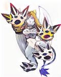  1girl breasts digimon female gloves nefertimon tail wings 