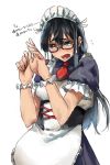  alternate_costume apron black_hair blue_eyes blush dress enmaided frills glasses hairband kantai_collection ken_sogen long_hair maid maid_apron maid_headdress ooyodo_(kantai_collection) puffy_short_sleeves puffy_sleeves short_sleeves translation_request waist_apron wrist_cuffs 