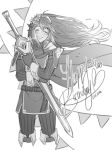  armor blush cape closed_eyes facing_viewer falchion_(fire_emblem) fingerless_gloves fire_emblem fire_emblem:_kakusei flower gloves krazehkai long_hair lucina open_mouth smile solo sword tiara weapon 