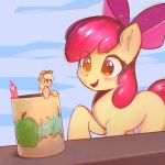  2017 absurd_res apple_bloom_(mlp) applejack_(mlp) blonde_hair cowboy_hat duo earth_pony equine female feral friendship_is_magic hair hair_bow hair_ribbon hat hi_res horse mammal micro mirroredsea my_little_pony open_mouth pony red_hair ribbons sibling sisters smile 