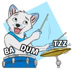  anthro arctic_fox bandanna blue_eyes blue_fur canine drum drumstick fox fur happy leto_(letodoesart) letodoesart male mammal musical_instrument open_mouth reaction_image solo teeth white_fur 