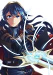  armor blue_eyes blue_hair cape dark_blue_hair fire_emblem fire_emblem:_kakusei fire_emblem_heroes highres long_hair looking_at_viewer lucina polearm smile solo spear sumire_l.a. tiara weapon 