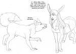 animal_genitalia arania breasts canine carla_(tcitw) cleavage clothed clothing dave_(tcitw) dialogue donkey dress duo egg english_text equine female feral fox fully_sheathed fur hair hooves long_hair male mammal nude sheath text the_cabin_in_the_woods_(arania) 