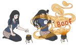  2017 alpha_channel animal_humanoid black_hair chemical clothing dog_humanoid female flying_witch green_eyes hair human humanoid kdhynamo magic makato_(flying_witch) mammal open_mouth sequence shocked simple_background sitting skirt smile solo surprise torn_clothing transformation transparent_background 