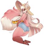  2018 anthro big_breasts breasts butt canine cherrikissu clothed clothing digital_media_(artwork) eyewear female fennec footwear fox hair hat hi_res long_hair looking_at_viewer loyse mammal sandals simple_background smile solo sunglasses thick_thighs white_background yellow_eyes 