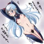  absurdres blue_eyes blue_hair blush breasts breasts_apart cum fang highres lafiel light_blue_hair long_hair mismatched_pubic_hair moderate_pubic_hair open_mouth pointy_ears pubic_hair pussy_juice seikai_no_senki sketch small_breasts solo tight translation_request vanishing_tel-o very_long_hair 