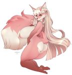  2018 anthro areola big_breasts breasts butt canine cherrikissu digital_media_(artwork) female fennec fox hair hi_res long_hair looking_at_viewer loyse mammal nipples simple_background smile solo thick_thighs white_background yellow_eyes 