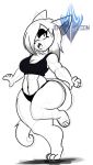  2018 black_and_white bra breasts cat clothing eyelashes eyeshadow feline female hair hair_over_eye half-closed_eyes jeffron jessica_(teamhedge) makeup mammal monochrome raised_leg simple_background sports_bra thick_thighs underwear voluptuous white_background wide_hips 