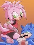  ambiguous_penetration amy_rose anthro balls big_penis bigdad chibi clothing cowgirl_position cum cum_inside cum_leaking duo erection female hedgehog humanoid_penis looking_back male male/female mammal on_top open_mouth panties panties_aside penetration penis sex smile sonic_(series) sonic_the_hedgehog surprise underwear underwear_aside vein 