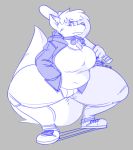  anthro baseball_bat canine clothed clothing collar crouching dogfluid female looking_at_viewer mammal overweight overweight_female restricted_palette solo thick_thighs 