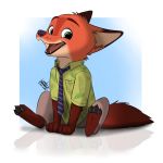  2016 anthro brown_pants canine disney fox fur green_eyes green_shirt happy letodoesart male mammal necktie nick_wilde open_mouth pawpads red_fur solo tan_fur zootopia 