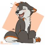  anthro canine eyes_closed fur grey_fur letodoesart mammal open_mouth orange_fur pawpads solo white_fur 