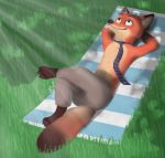  anthro canine clothed clothing disney fox fur green_eyes khakis letodoesart male mammal necktie nick_wilde orange_fur solo tan_fur topless zootopia 