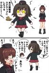  :3 akaboshi_koume bkub_(style) brown_hair comic curly_hair flying_sweatdrops garrison_cap girls_und_panzer gun handgun hat kuromorimine_military_uniform mauko_(girls_und_panzer) multiple_girls omachi_(slabco) partially_translated pistol poptepipic red_hair tank_top translation_request weapon white_background yellow_eyes 