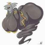  1_eye big_breasts big_butt black_sclera blush breasts butt digital_media_(artwork) dryadex dusknoir eyelashes female ghost grey_body half-closed_eyes huge_breasts huge_butt looking_at_viewer nintendo non-mammal_breasts not_furry nude overweight overweight_female pok&eacute;mon pok&eacute;mon_(species) pok&eacute;morph red_eyes simple_background solo spirit thick_thighs video_games voluptuous white_background wide_hips 