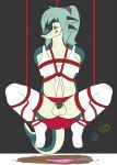  2018 anthro balls bdsm bondage bound chastity chastity_cage clothed clothing crossdressing dr_zombie fish green_hair hair invalid_tag legwear looking_at_viewer male marine panties penis rope rope_bondage rope_harness school_uniform shark stockings suspension_bondage underwear uniform 