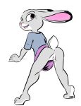  anthro anus bent_over bottomless buckteeth butt clothed clothing disney female judy_hopps lagomorph looking_at_viewer looking_back mammal no_underwear open_mouth presenting presenting_anus presenting_hindquarters presenting_pussy pussy rabbit raised_tail rear_view simple_background skirt smile solo teeth tongue unknown_artist upskirt white_background zootopia 