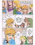  5boys alternate_hair_color blonde_hair commentary_request earrings fingerless_gloves gloves hat jewelry link loz_017 multiple_boys multiple_girls multiple_persona pointy_ears princess_zelda the_legend_of_zelda the_legend_of_zelda:_breath_of_the_wild the_legend_of_zelda:_ocarina_of_time the_legend_of_zelda:_skyward_sword the_legend_of_zelda:_twilight_princess zelda_musou 