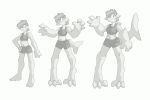  2016 anthro barefoot breasts claws clothed clothing female fish hair hukeng human human_to_anthro mammal marine monochrome navel sequence shark short_hair simple_background smile solo standing tail_growth transformation white_background 