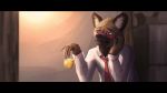  aggressive_retsuko alcohol anthro beverage blush clothed clothing haida hyena male mammal necktie sanrio shirt solo 