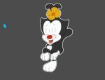  animaniacs animated bent_over black_fur butt dot_warner female flat_chested flower fur inkblot launny nude plant pussy red_nose solo text warner_brothers young 