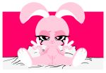  &lt;3 &lt;3_eyes female fresa_(gaturo) fur gaturo lagomorph mammal pink_fur pussy rabbit simple_background solo 