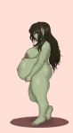  2018 areola barefoot belly big_belly big_breasts breasts digital_drawing_(artwork) digital_media_(artwork) female geier goblin green_skin hair humanoid nipples nude pregnant smile solo standing thick_thighs toes 