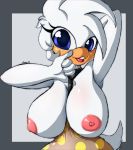  2018 anthro avian breasts clothing digital_media_(artwork) eyelashes female hi_res looking_at_viewer nipples non-mammal_breasts simple_background solo suirano 